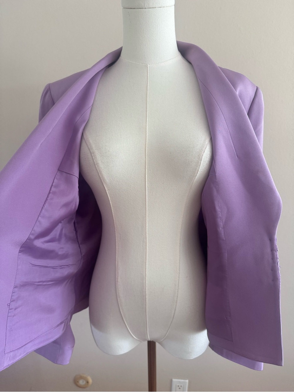 Vintage 00s Bloomingdale's Lavender Shawl-Collar Blazer w/Ruched Front 100% Silk - Picture 8 of 9
